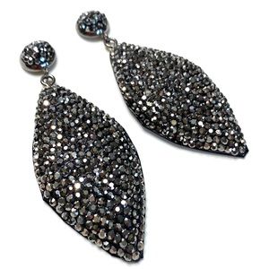 Earrings, black paved diamond drop earrings